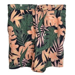 Trinity Coast Swim Trunks Tropical Floral Monstera Navy Peach Mens Large